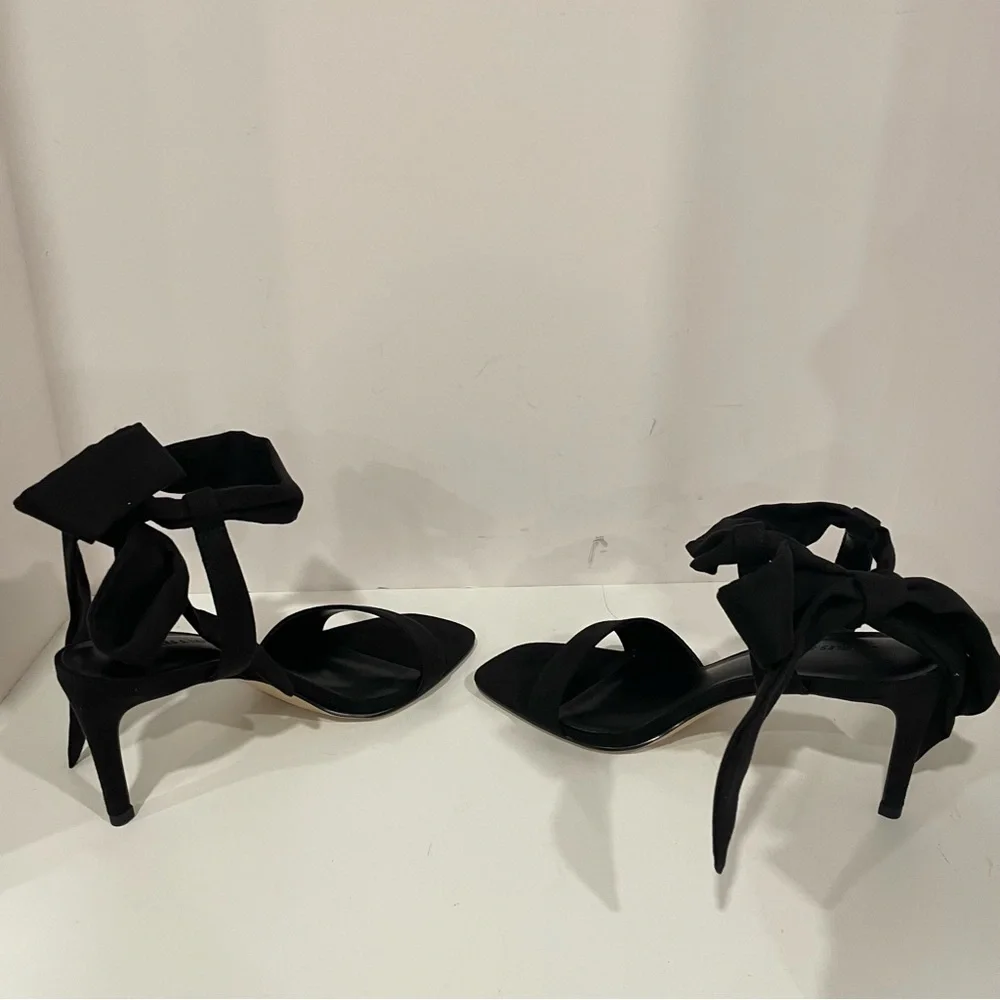 Charles and Keith Eliana Black Textured Tie Around Heeled Sandals Women's Size 7
